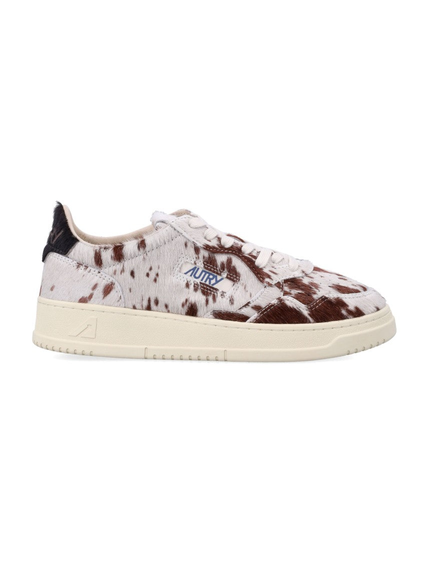 Autry Brown And White Cowhide Pattern Low-Top Sneakers