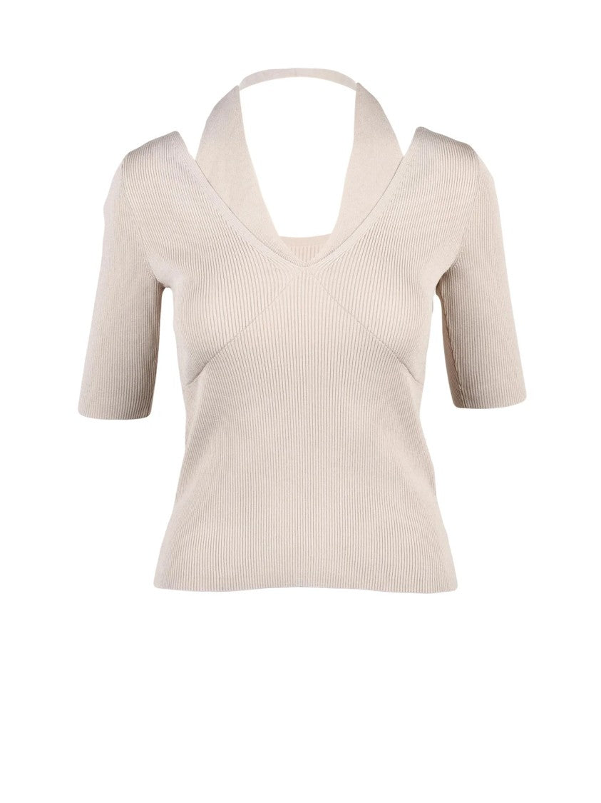 Miss Sixty Stretch Knit Top With V-Neckline And Underlayer Strap Detail