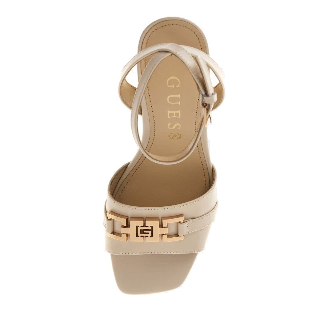 Guess Beige Grato Decorative Buckle Block Heel Sandals