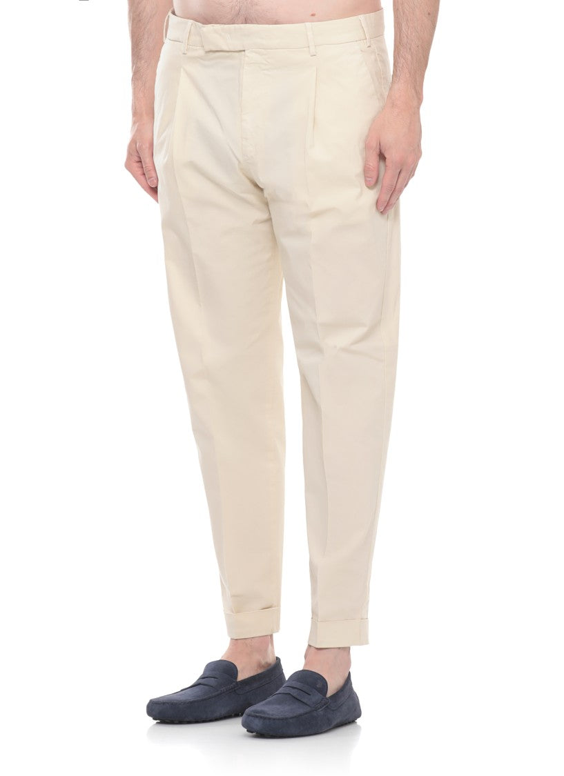 Pt Torino Ivory Cotton Straight-Leg Pants