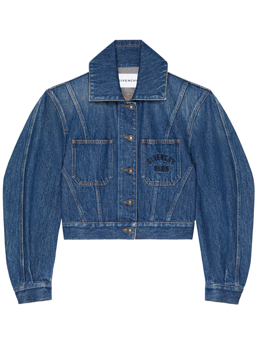 Givenchy Cropped Blue Denim Puffed Sleeve Jacket