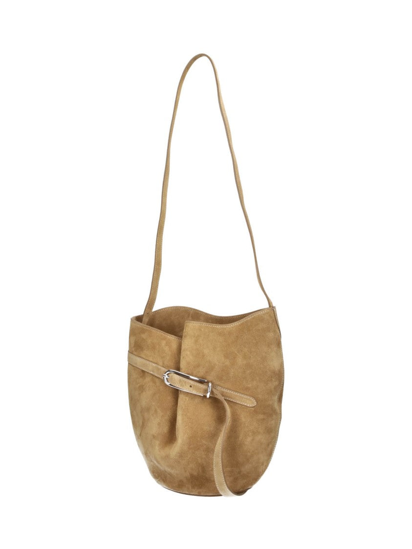 Liffner Rounded Suede Shoulder Bag With Decorative Belt Detail