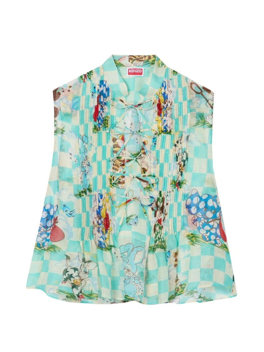 Kenzo Animal Print Lace-Up Sleeveless Jacket
