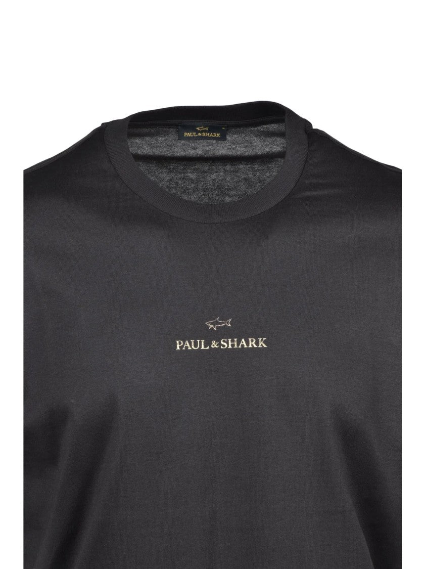 Paul & Shark Classic Black Cotton T-Shirt With Gold Logo Detail