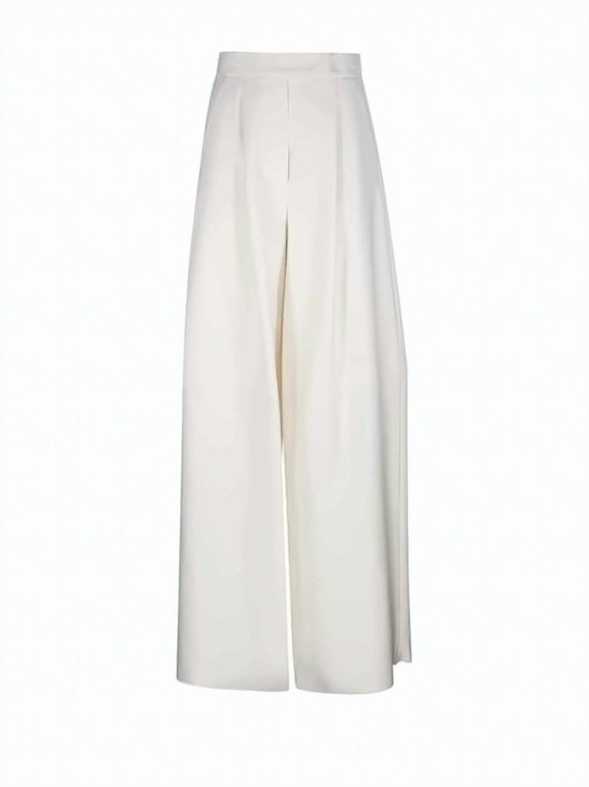 Max Mara High-Waisted Cropped White Palazzo Pants With Front Pleats