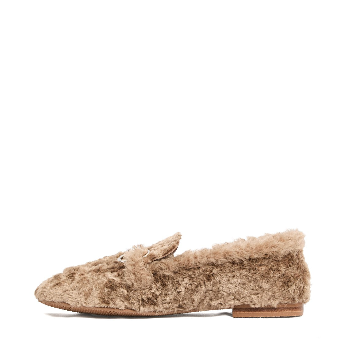 Casadei Moccasin Style Shoes In Plush Beige Eco Fur With Metallic Detail