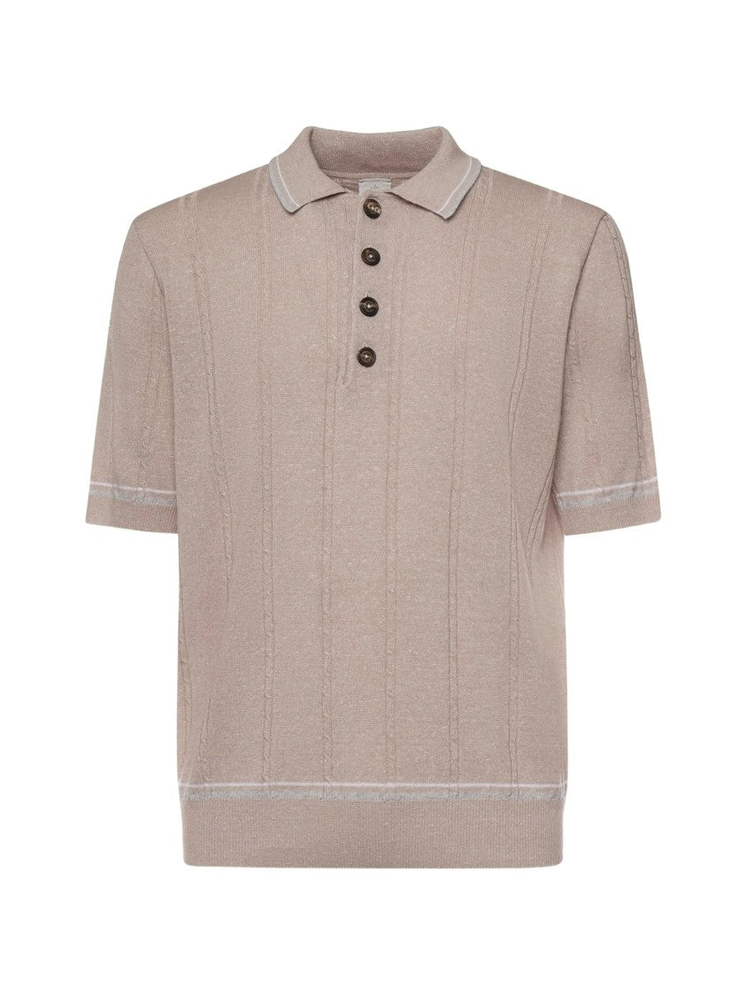 Eleventy Textured Vertical Stripe Five-Button Polo Shirt