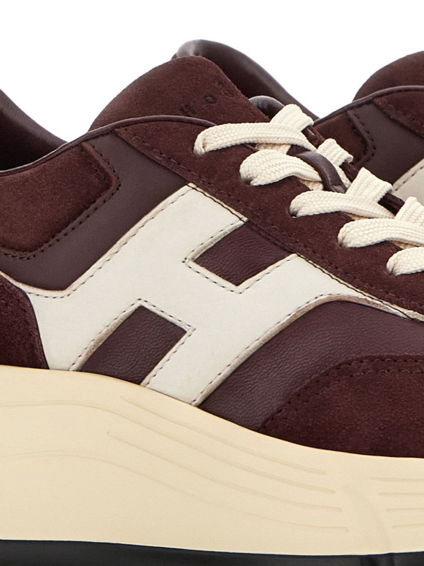 Hogan Burgundy Suede Sneakers With Cream Accents