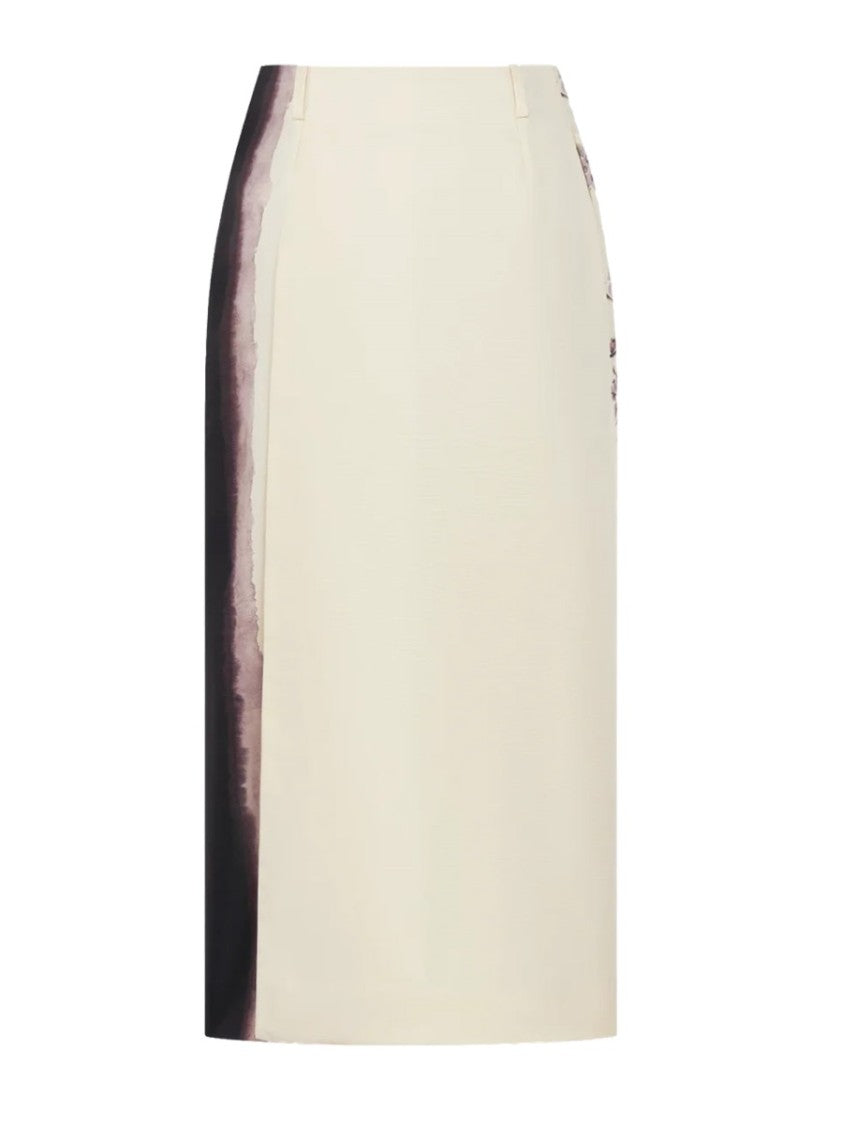 Dior Cream Floral Silk Midi Skirt