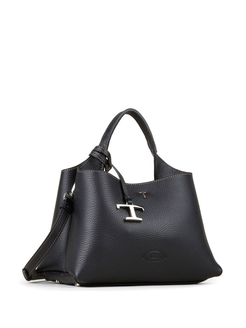 Tod's Structured Textured Leather Handbag With Silver Charm