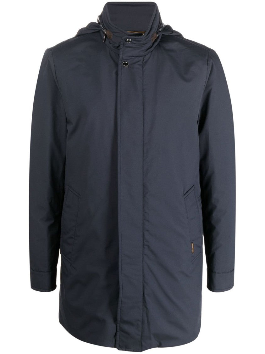 Moorer High Neck Navy Blue Virgin Wool Parka
