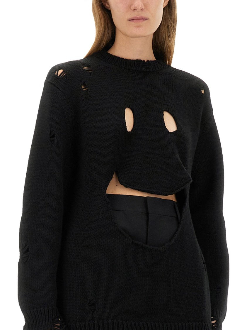 Moschino Distressed Black Wool Jersey With Oversized Fit
