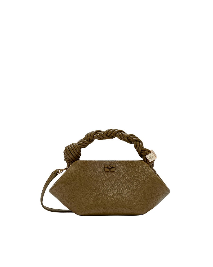 Ganni Military Olive Mini Bou Leather Tote Bag