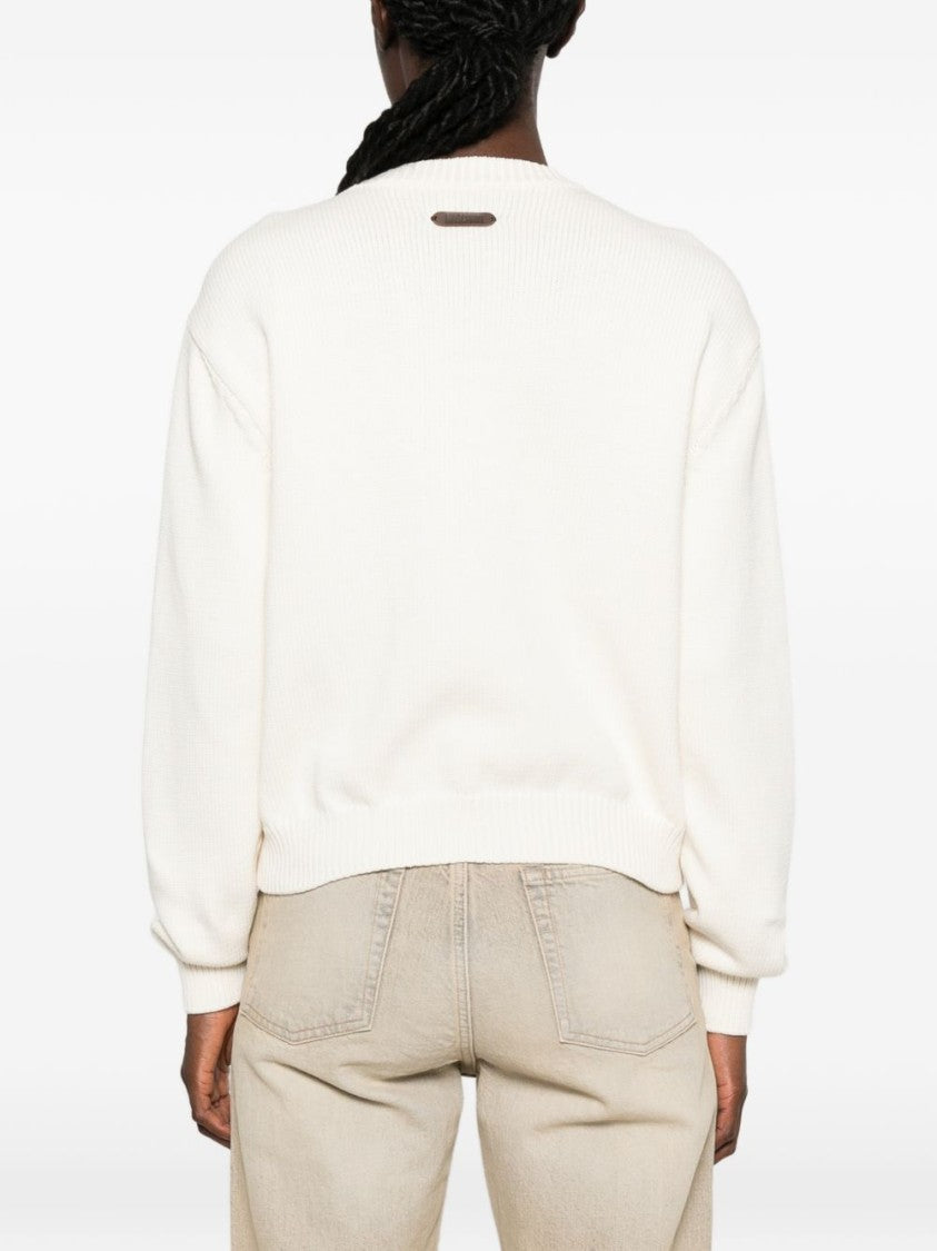 Moschino Ivory Knitted Sweater With Heart Motif