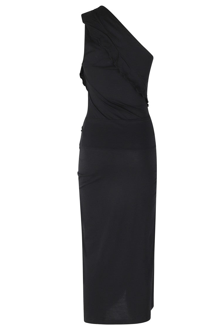 Isabel Marant Black Juliane Gd Asymmetrical Ruffled Cotton Midi Dress