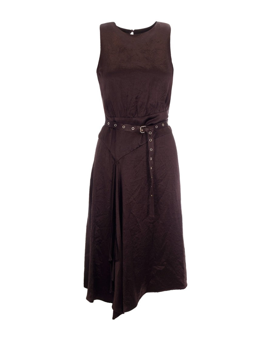 Liu Jo Sleeveless Asymmetrical Midi Dress With Belted Waist And Subtle Sheen