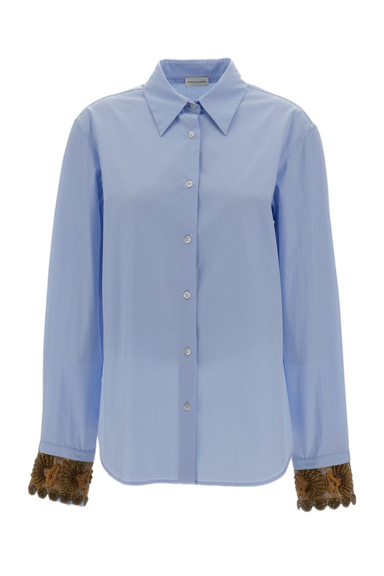 Dries Van Noten Light Blue Embroidered Cotton-Poplin Shirt