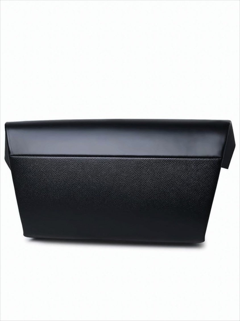 Maison Margiela Structured Black Clutch With Metallic Logo Plaque