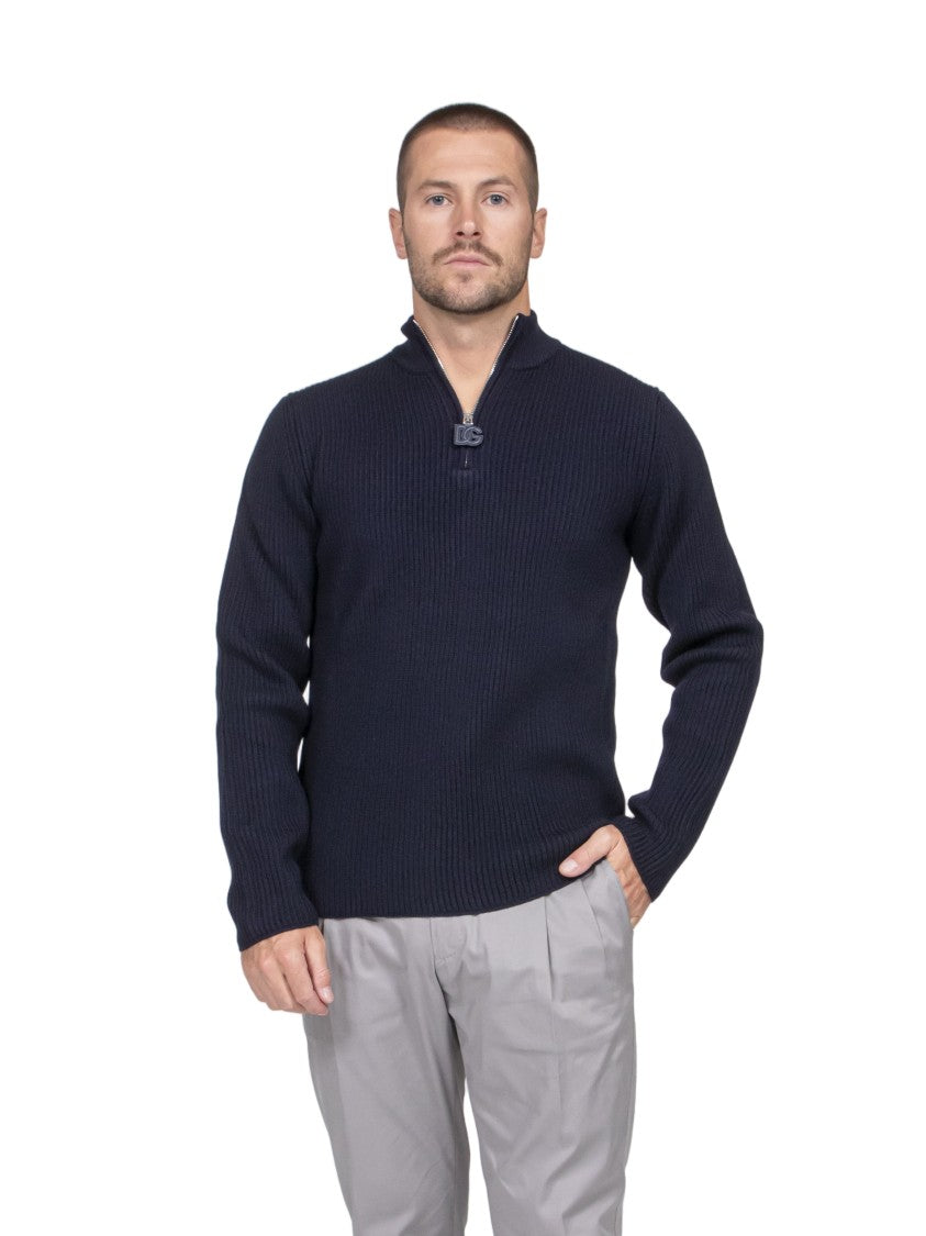 Dolce & Gabbana Maglia Lupetto Half-Zip Ribbed Knit Pullover