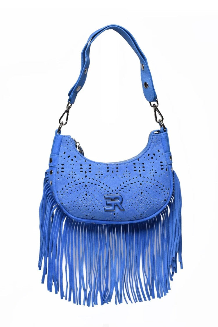 Ermanno Firenze Blue Hobo Terra Canvas Sangallo Crossbody Bag