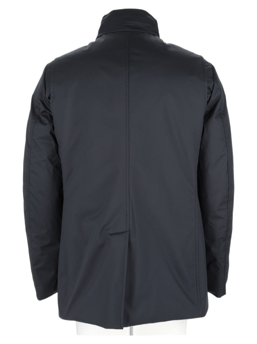 Moorer Dark Blue Casual Coat With High Collar And Adjustable Cuffs