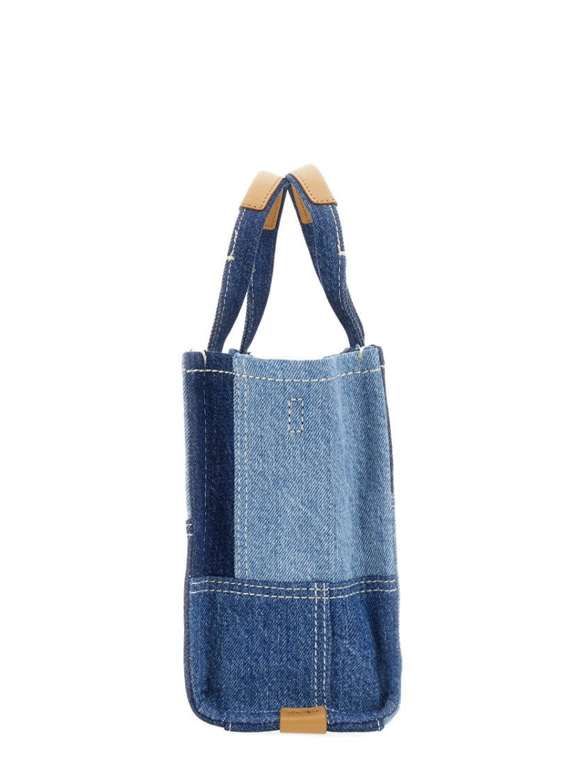 Marc Jacobs Blue Denim Patchwork Small Logo Tote Bag