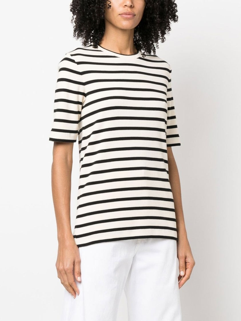 Jil Sander Fine Ribbed Striped T-Shirt With Logo Patch