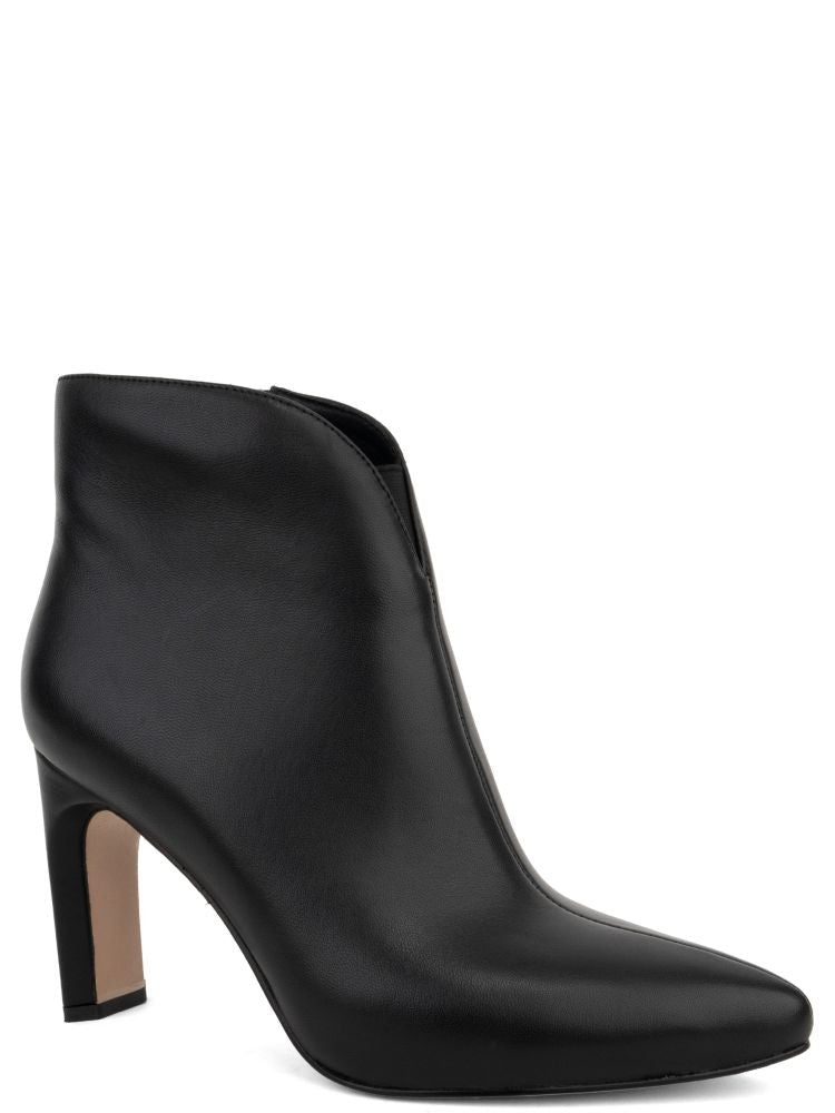 Adrianna Feretti Black Minimalist Pointed Toe V-Cut Leather Ankle Boots