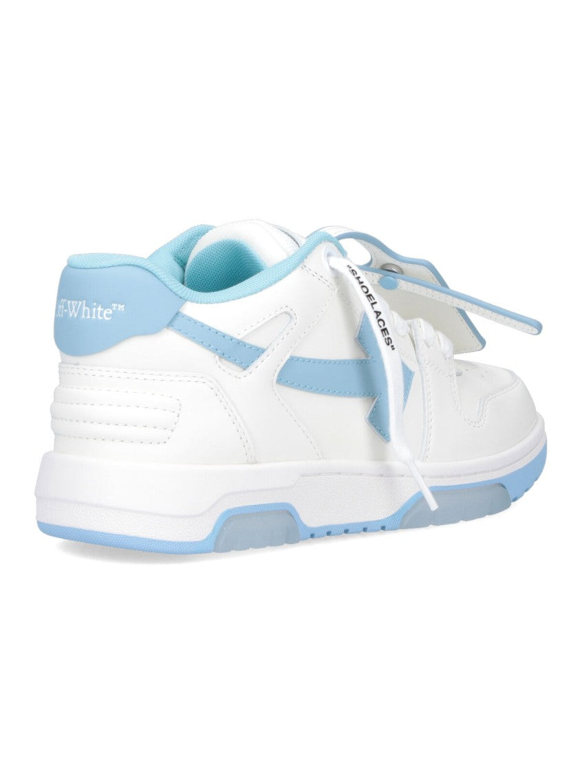 Off-White Rounded Toe Low-Top Sneakers With Iconic Details And Blue Accents