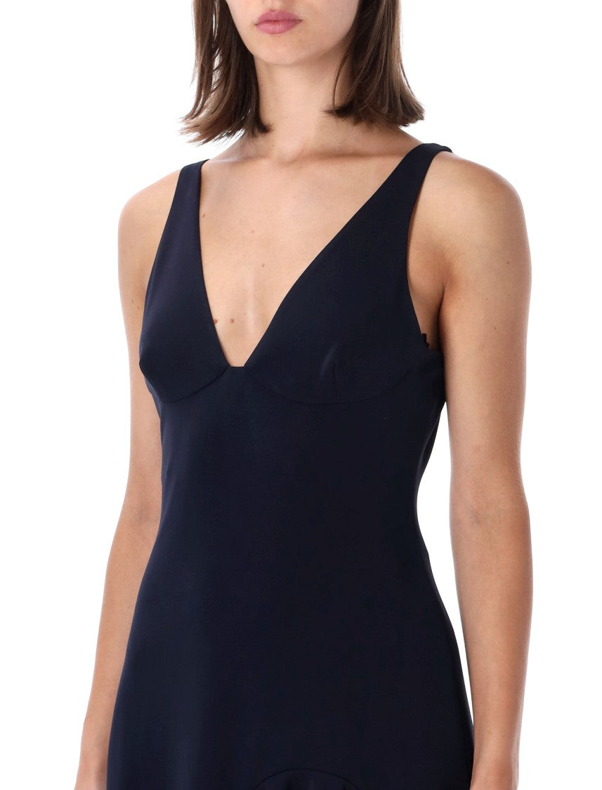 Stella Mccartney Asymmetrical Frill Long Dress With Deep V-Neckline