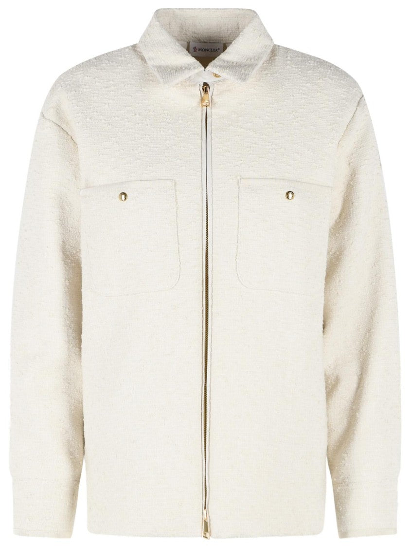Moncler Padded Shirt Jacket In Ivory White Bouclé Cotton Blend