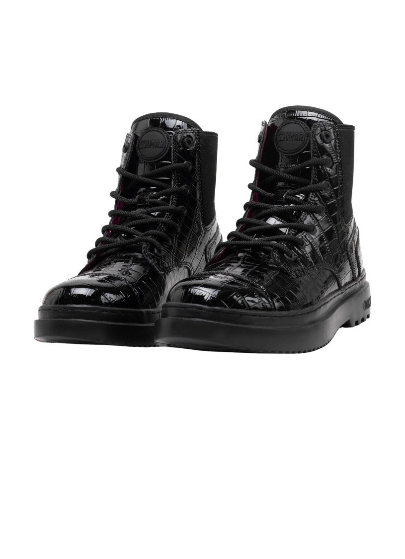 Colmar Originals High-Gloss Crocodile Pattern Ankle Boots