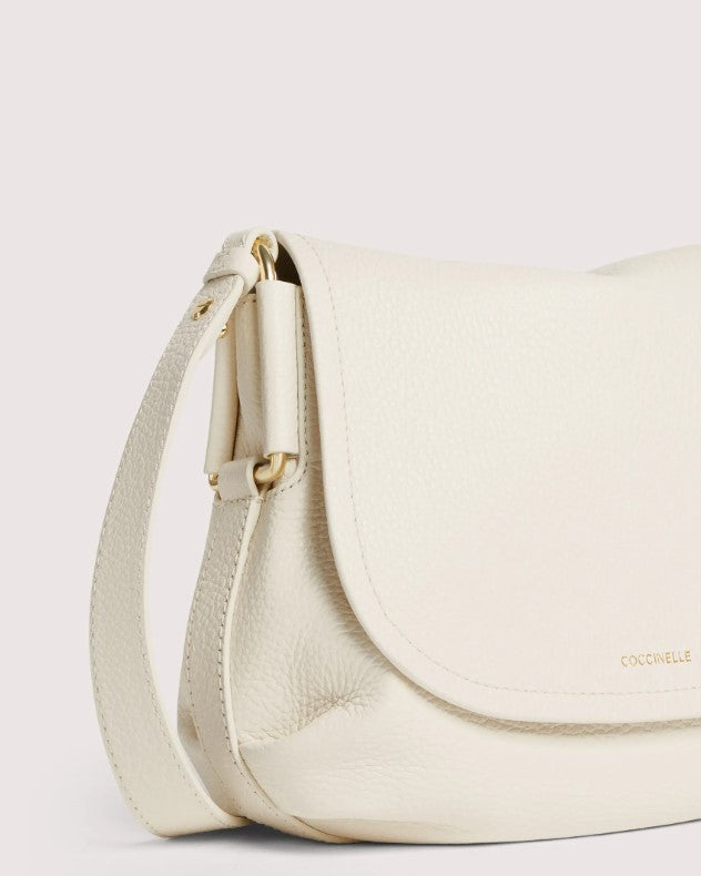 Coccinelle Grained Leather Shoulder Bag With Flap Closure