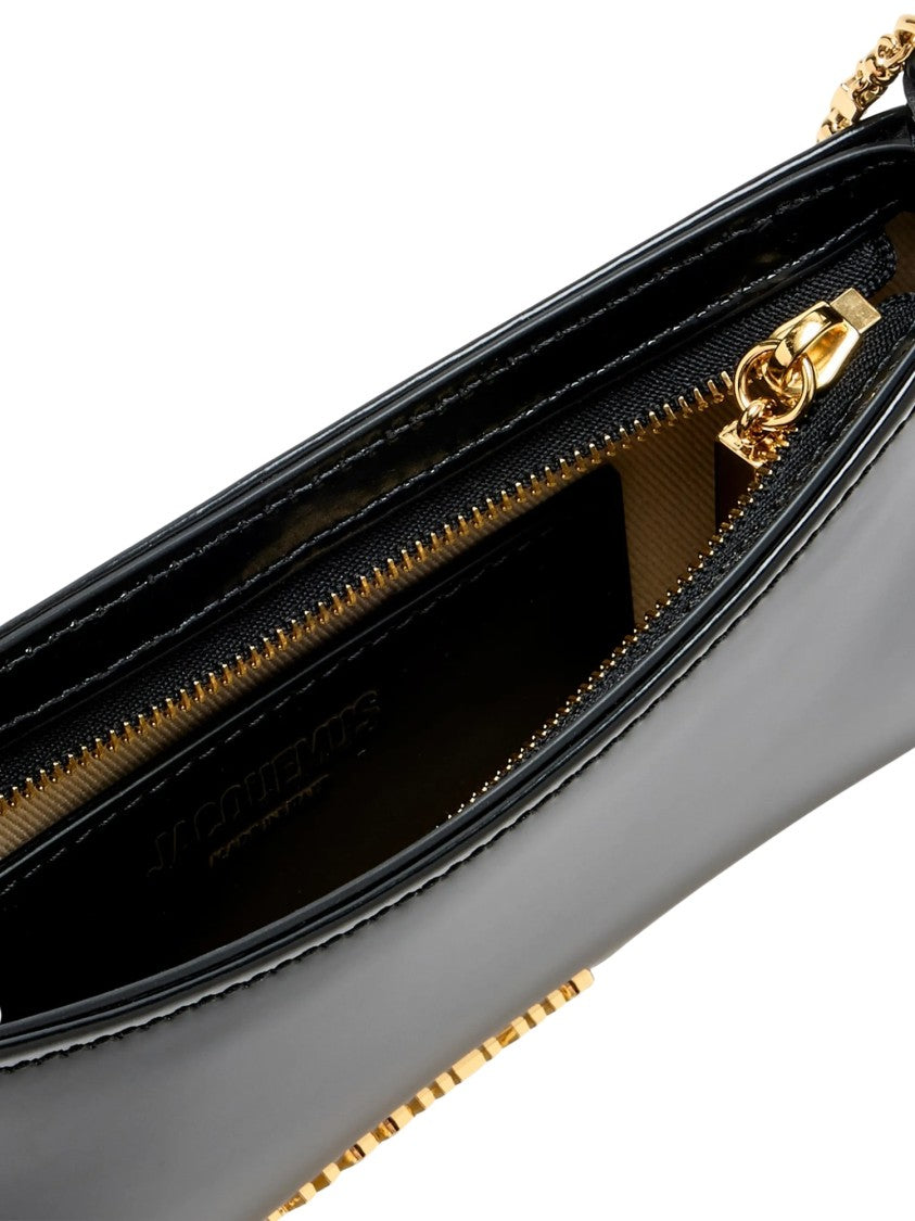 Jacquemus Black Leather Le Petit Bisou Chain Shoulder Bag