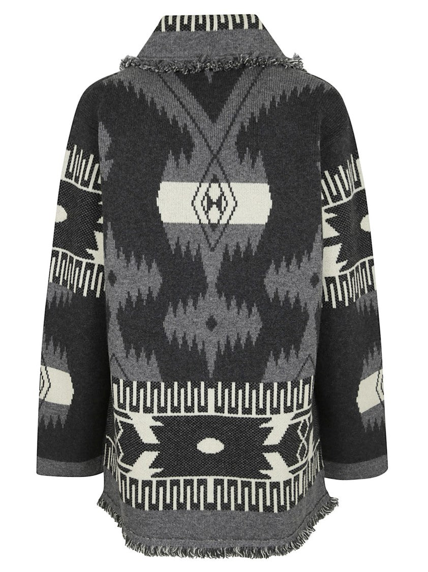 Alanui Geometric Patterned Cashmere Cardigan With Fringed Edges