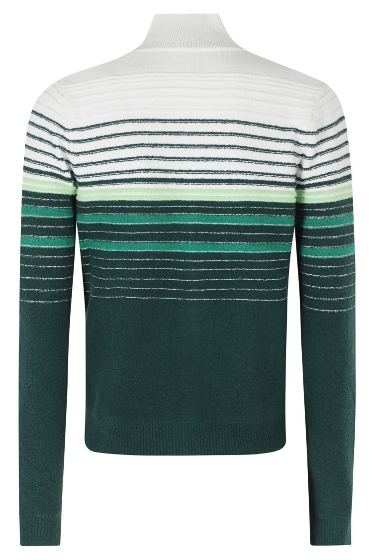 Casablanca Green Boucle Stripe Logo Patch Zip Cotton-Blend Cardigan