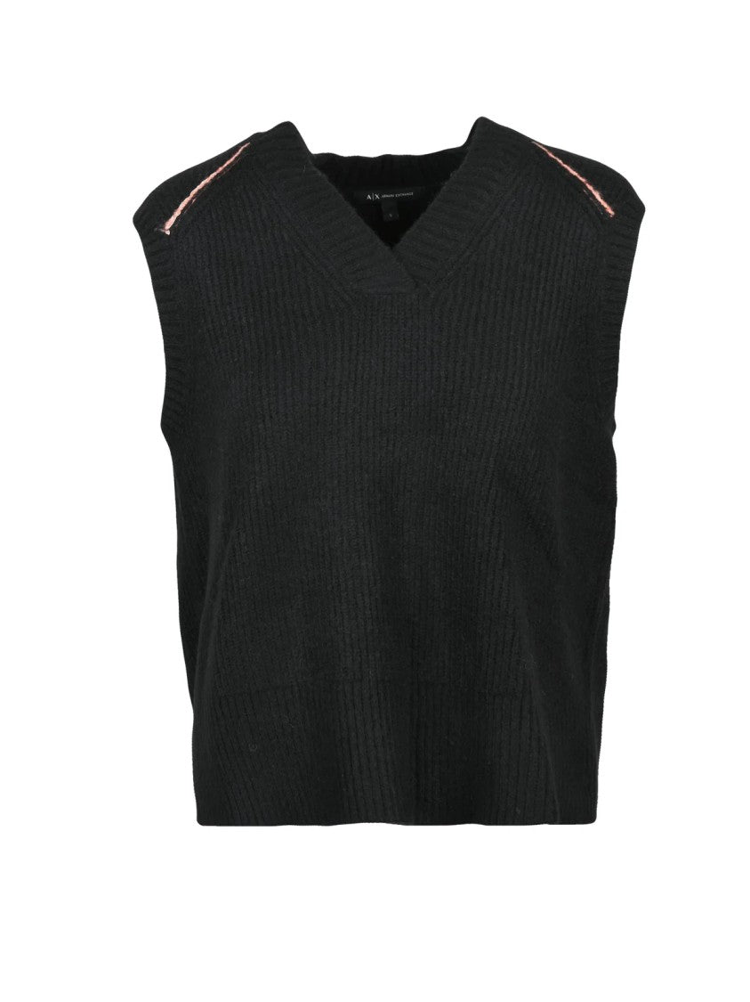 Armani Exchange Sleeveless Knit Vest With V-Neckline And Ribbed Texture