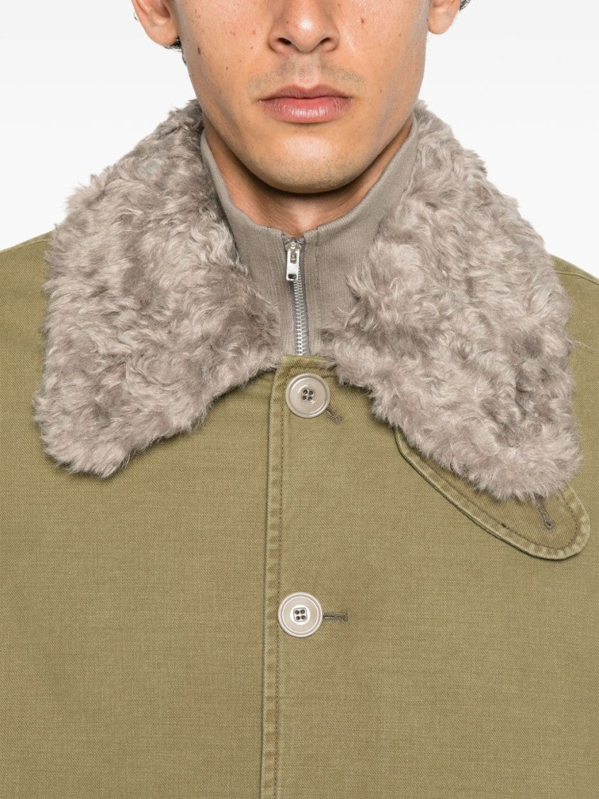 Our Legacy Olive Green Aerial Shearling Collar Cropped Jacket