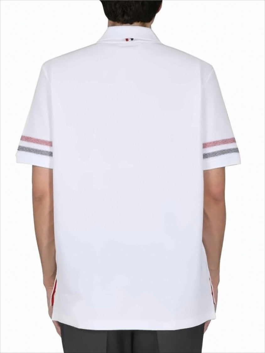 Thom Browne Classic White Polo Shirt With Red And Gray Stripes