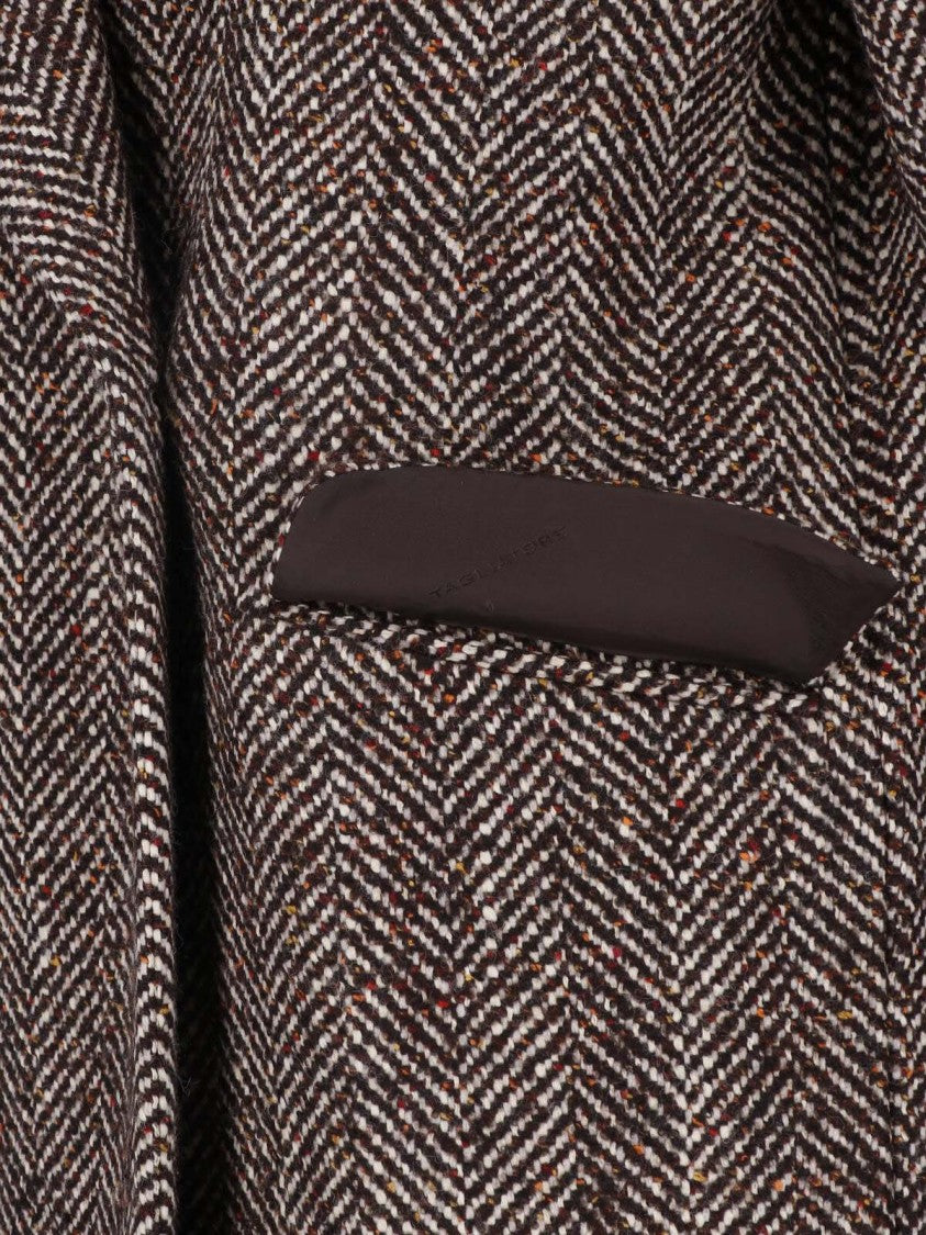 Tagliatore Herringbone Wool Long Coat With Double-Breasted Closure