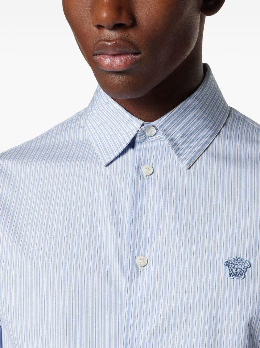 Versace Light Blue Striped Button-Down Shirt