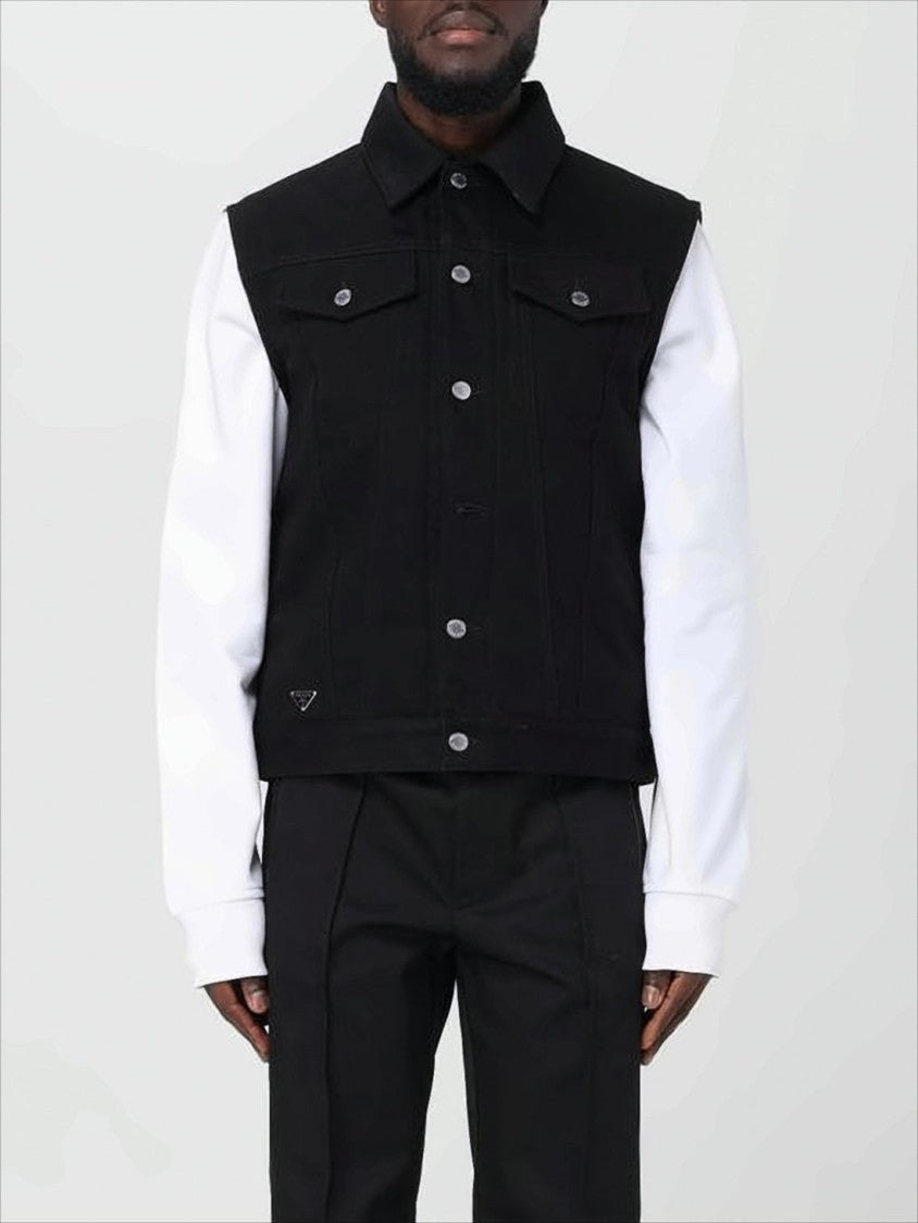 Prada Structured Black Vest With Classic Collar