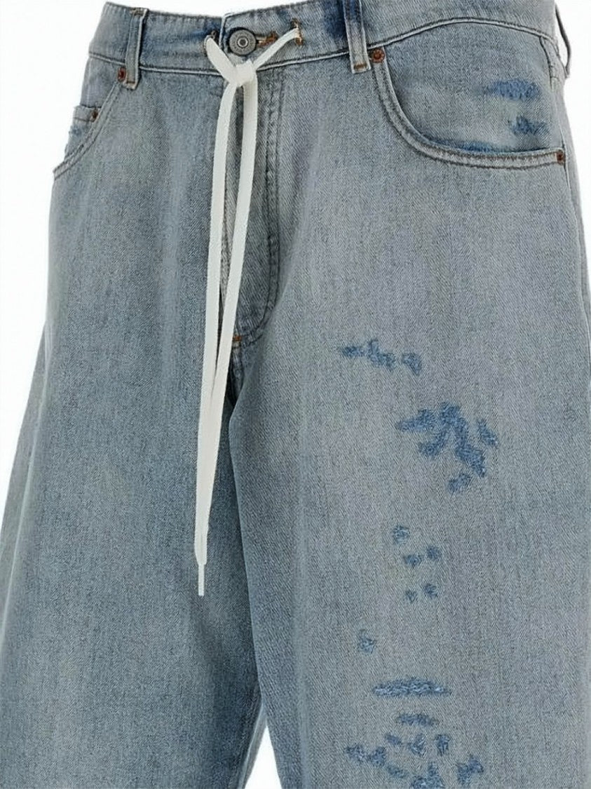 Mm6 By Maison Margiela Light Blue Distressed Denim Shorts With Adjustable Waist