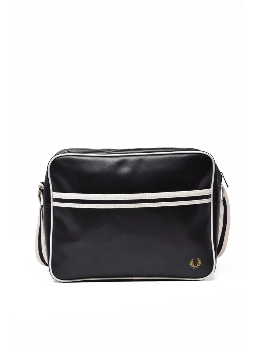 Fred Perry Black Polyester Striped Messenger Bag