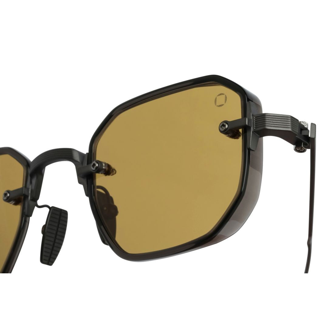 Akoni Aks-307 Geometric Black Sunglasses With Amber Tinted Lenses