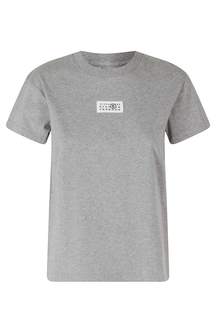 Mm6 By Maison Margiela Gray Logo Patch Round Neck Short Sleeve Cotton T-Shirt