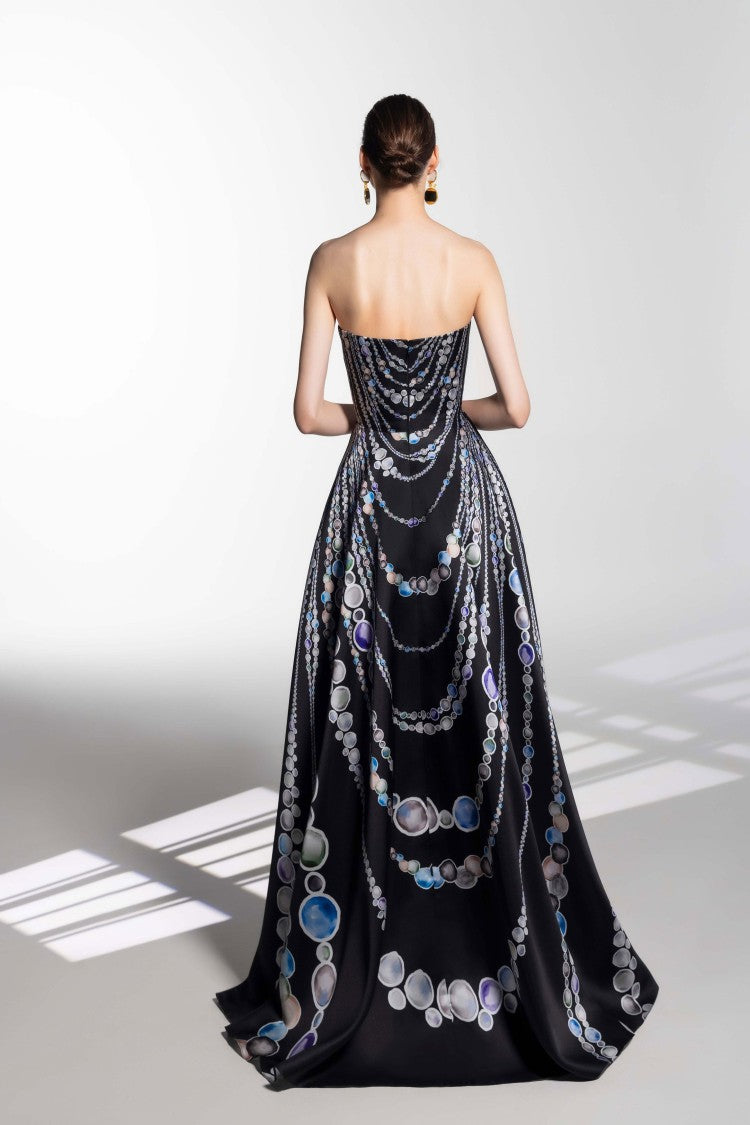 Saiid Kobeisy Mikado Abstract Printed Strapless Long Dress
