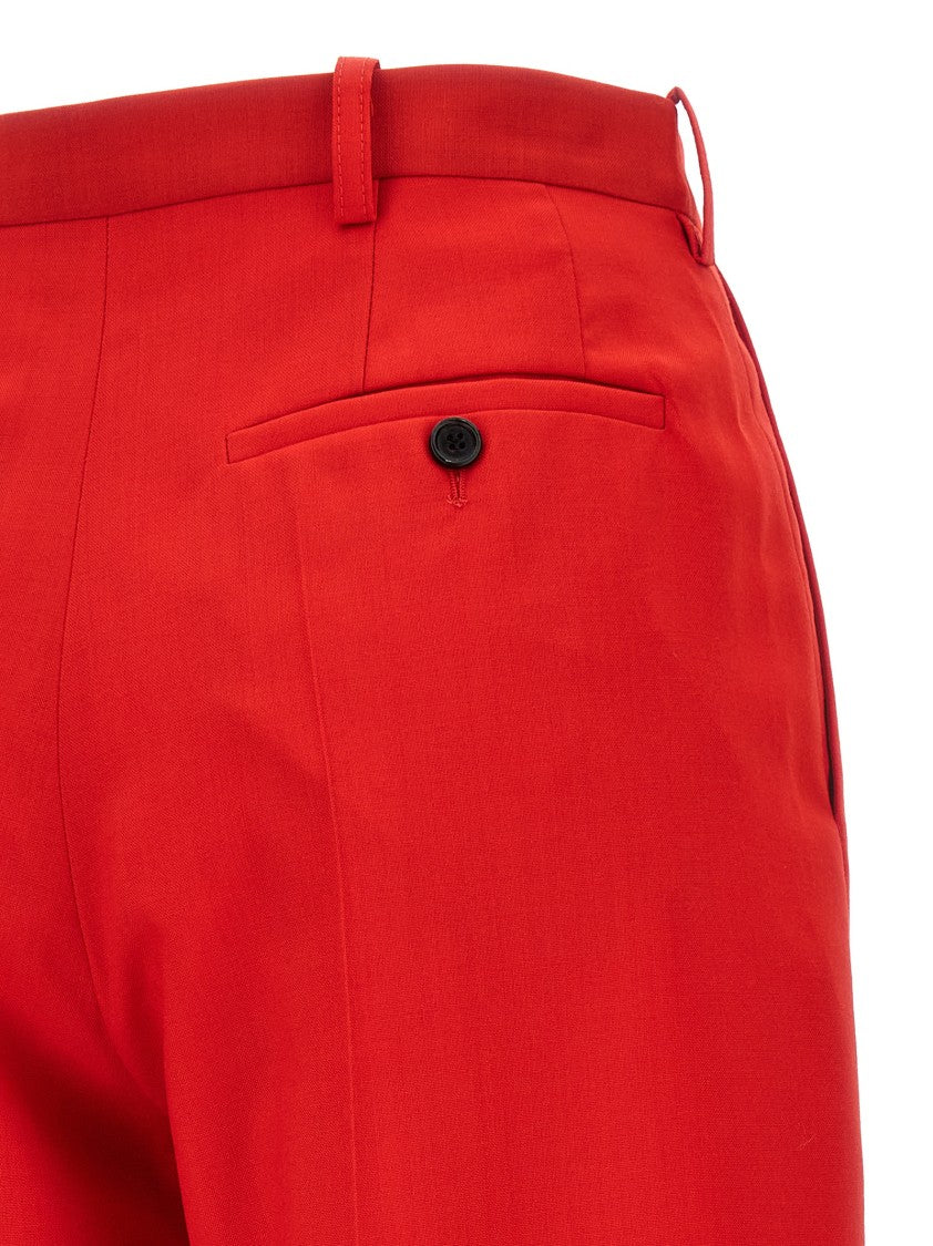Marni Front Pleat Red Wool Pants