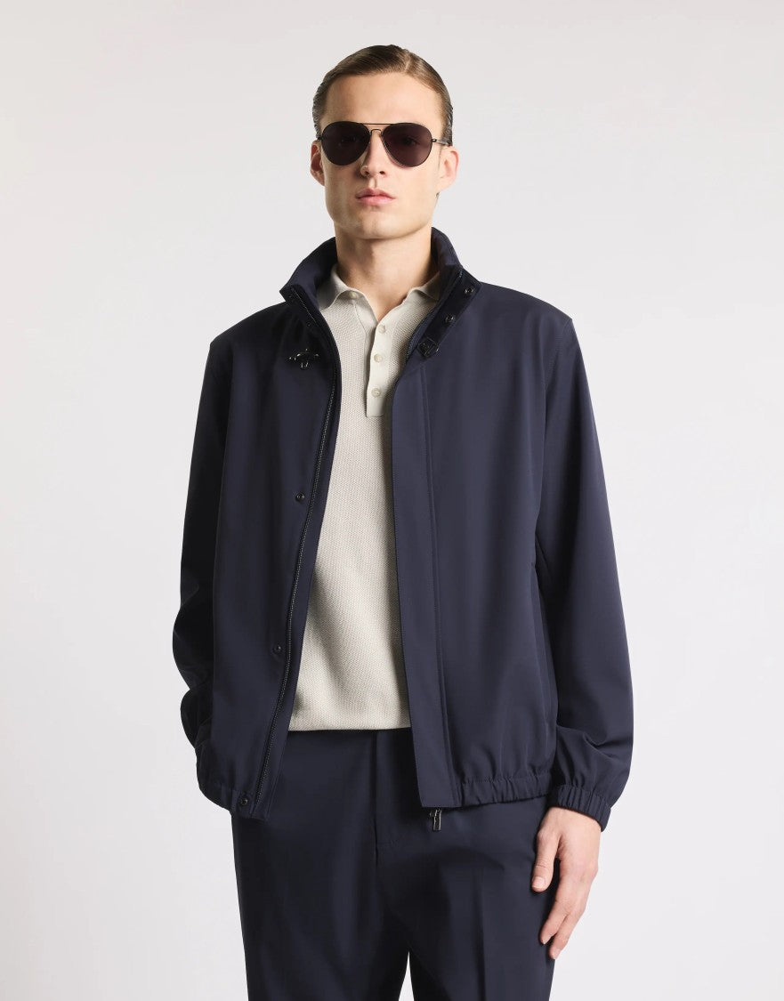Fay Versatile Navy Stretch Jacket With Leather Accents