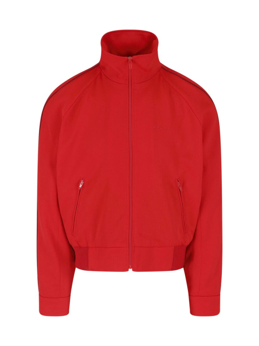 Marni Red Zip-Up High Neck Wool Jacket